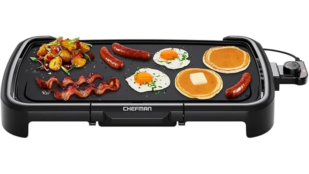 The image shows a compact electric grill suitable for small kitchens, part of a top 5 list.