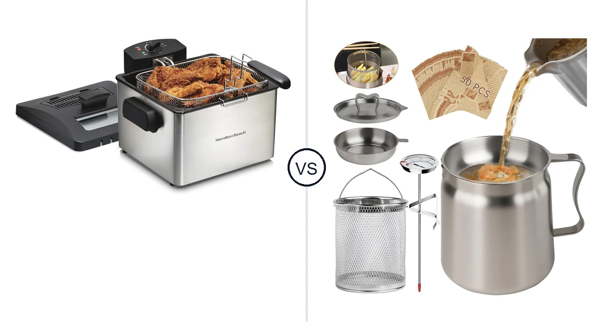 Comparison of Hamilton Beach Professional Style Electric Deep and SINYWAY kitchen grease strainer camping