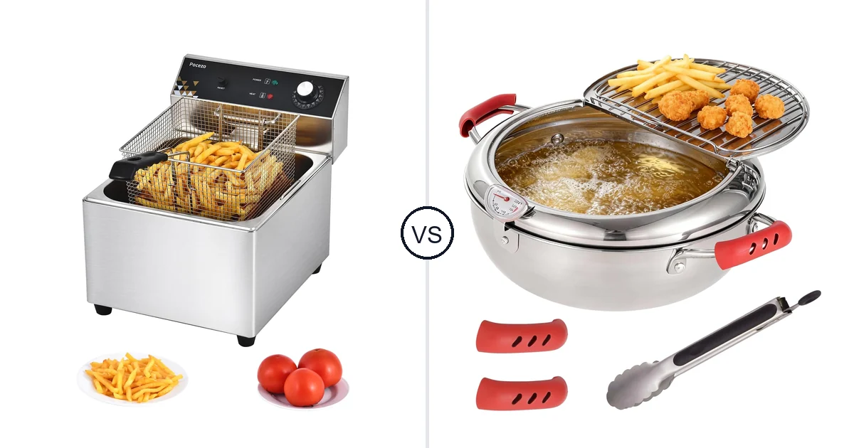 Comparison of Pocezo 11L and OMISTAR Deep Fryer Tempura Pot with Tongs
