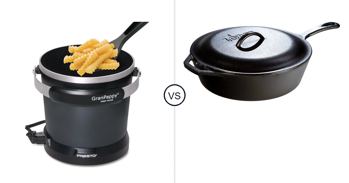Comparison of Presto GranPappy Electric Deep Fryer and Lodge 5 Quart Pre-Seasoned Cast Iron Deep