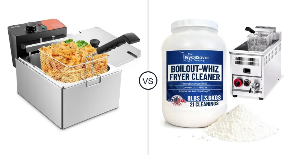 Comparison of TANGME fryer and 8LB Boil-Out Whiz Deep Fryer Cleaner -