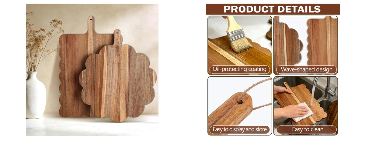 Ailefentene Acacia Wood Scalloped Cutting Boards Set images