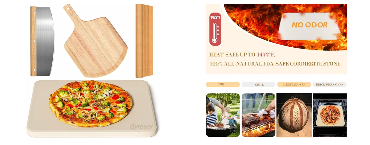 Gyreuni 4 PCS Rectangle Pizza Stone Set images