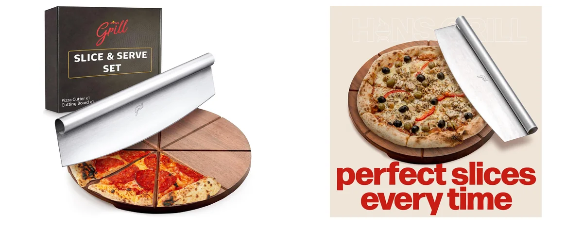 Hans Grill Pizza Cutting Board and Pizza Cutter images