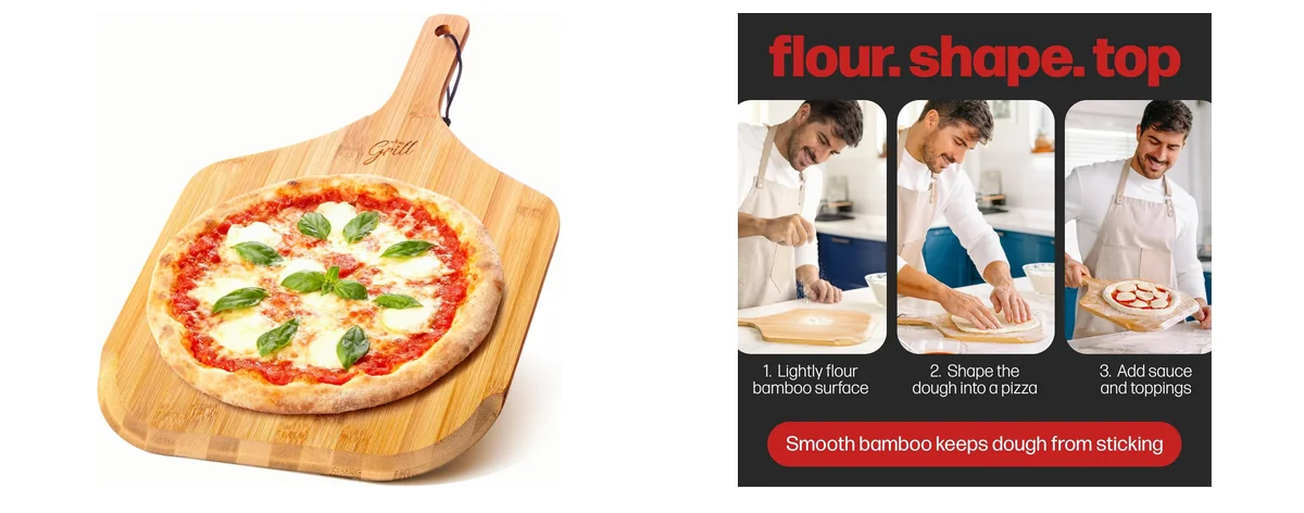 Hans Grill Wooden Pizza Peel 12 Inch - images