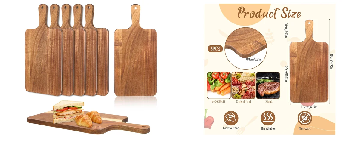Lyksgir 6 Pcs Acacia Wood Cutting Board images