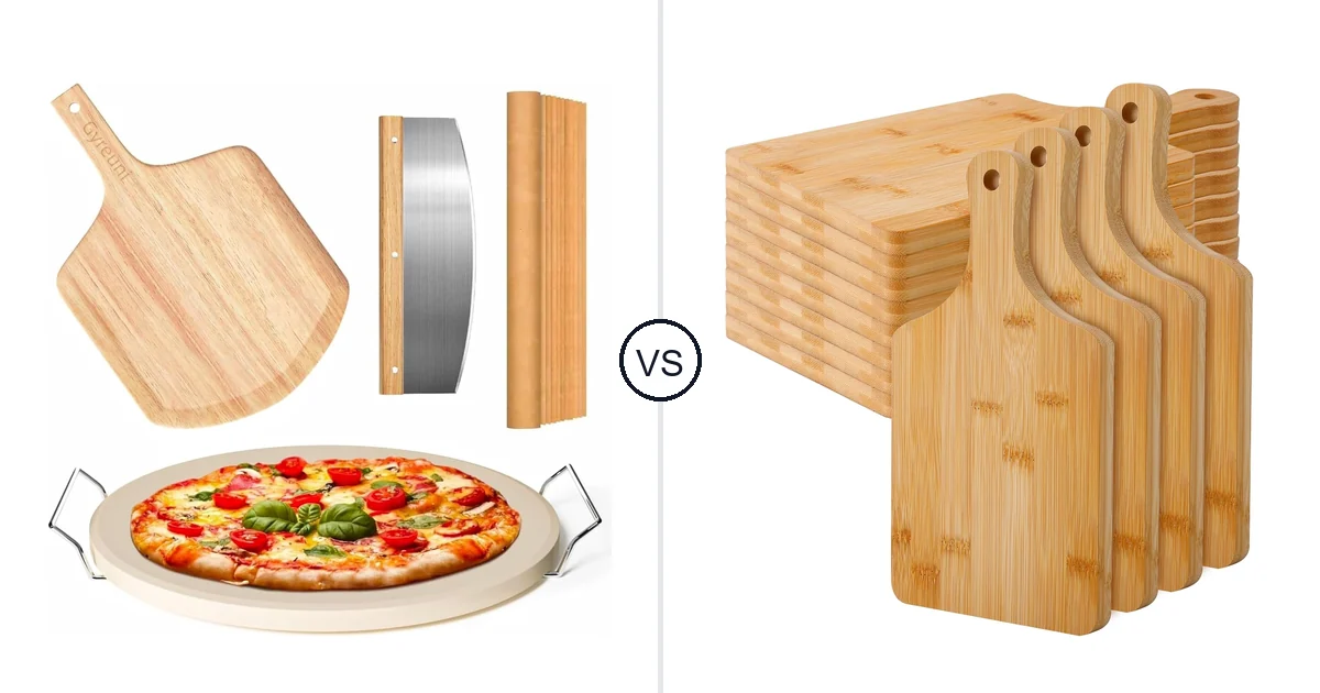 Comparison of Gyreuni 5 PCS Round Pizza Stone Set and Dyrfolm 10 Pcs Wood Cutting Board