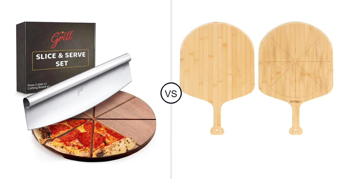 Comparison of Hans Grill Pizza Cutting Board and Pizza Cutter and RICOJYCX 14 inch Natural Bamboo Pizza Peel