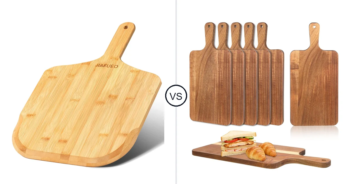 Comparison of JIAFUEO Pizza Peel 12 inch and Lyksgir 6 Pcs Acacia Wood Cutting Board