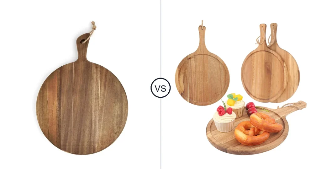 Comparison of LiebeOlivee Acacia Wood Cutting Board for Kitchen and Yiksonyo 4 Pack 14 Inch Round Wooden