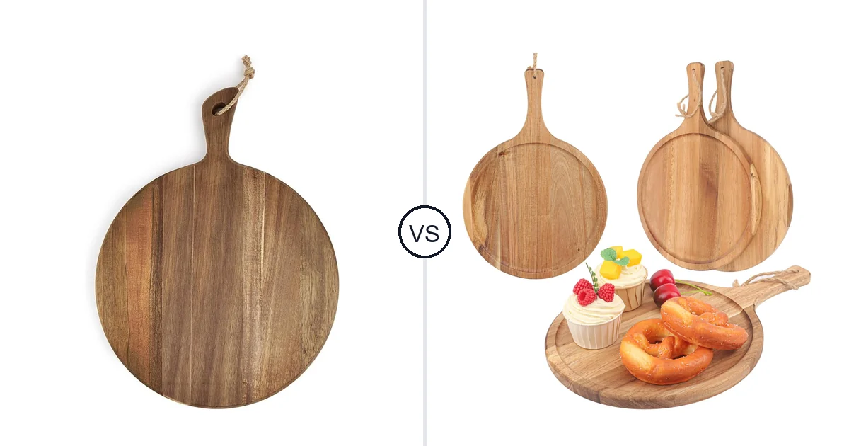Comparison of LiebeOlivee Acacia Wood Cutting Board for Kitchen and Yiksonyo 4 Pack 14 Inch Round Wooden