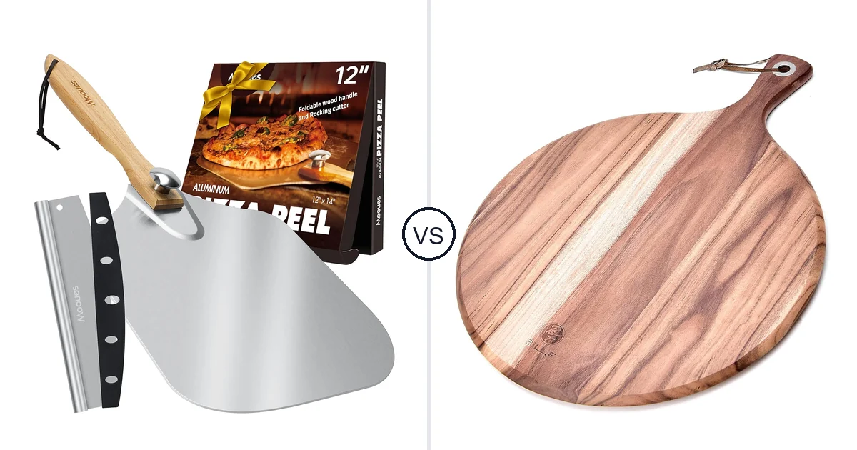 Comparison of Mooues Pizza Peel 12"x 14" With Rocker Cutter and BF BILL.F SINCE 1983 BILL.F Wood Pizza Peel 16 Inch