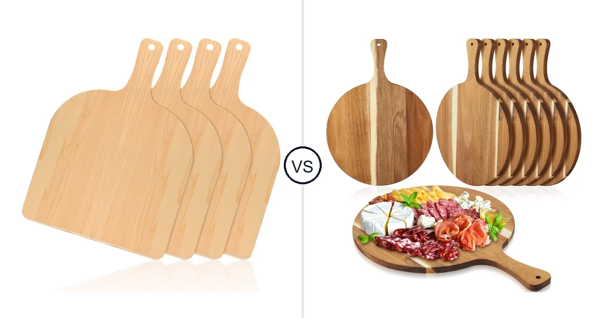Comparison of Nuogo 4 Pcs Wood Pizza Peel 12 and Sliner 6 Pcs Acacia Wood Round Cutting