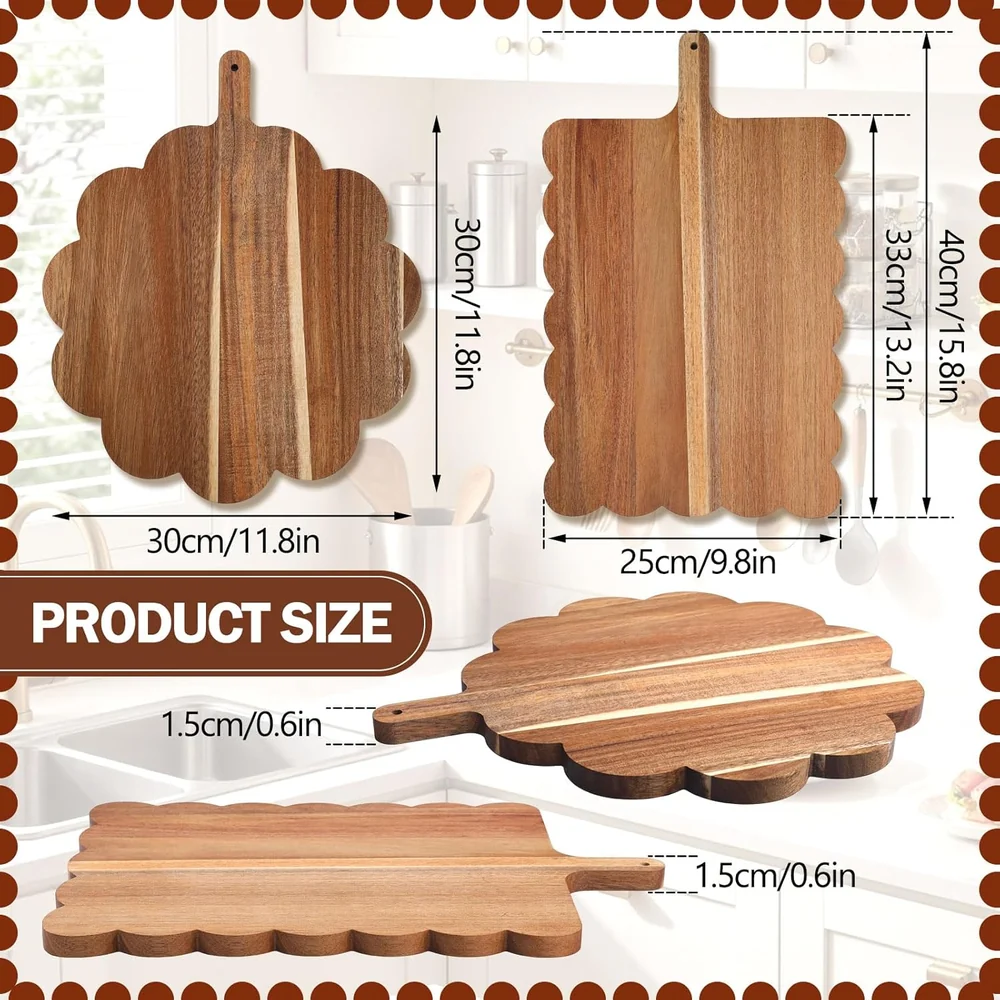 Ailefentene Acacia Wood Scalloped Cutting Boards Set