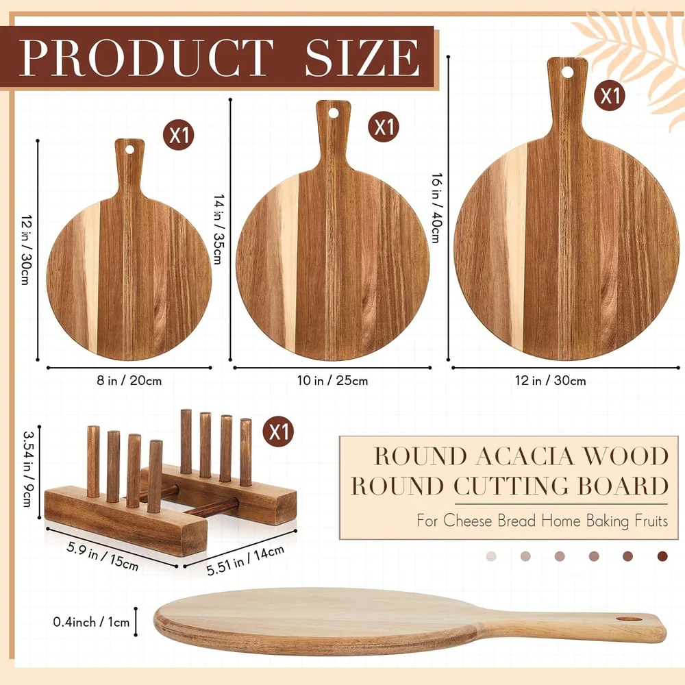 Hushee 3 Pcs Pizza Cutting Board Acacia