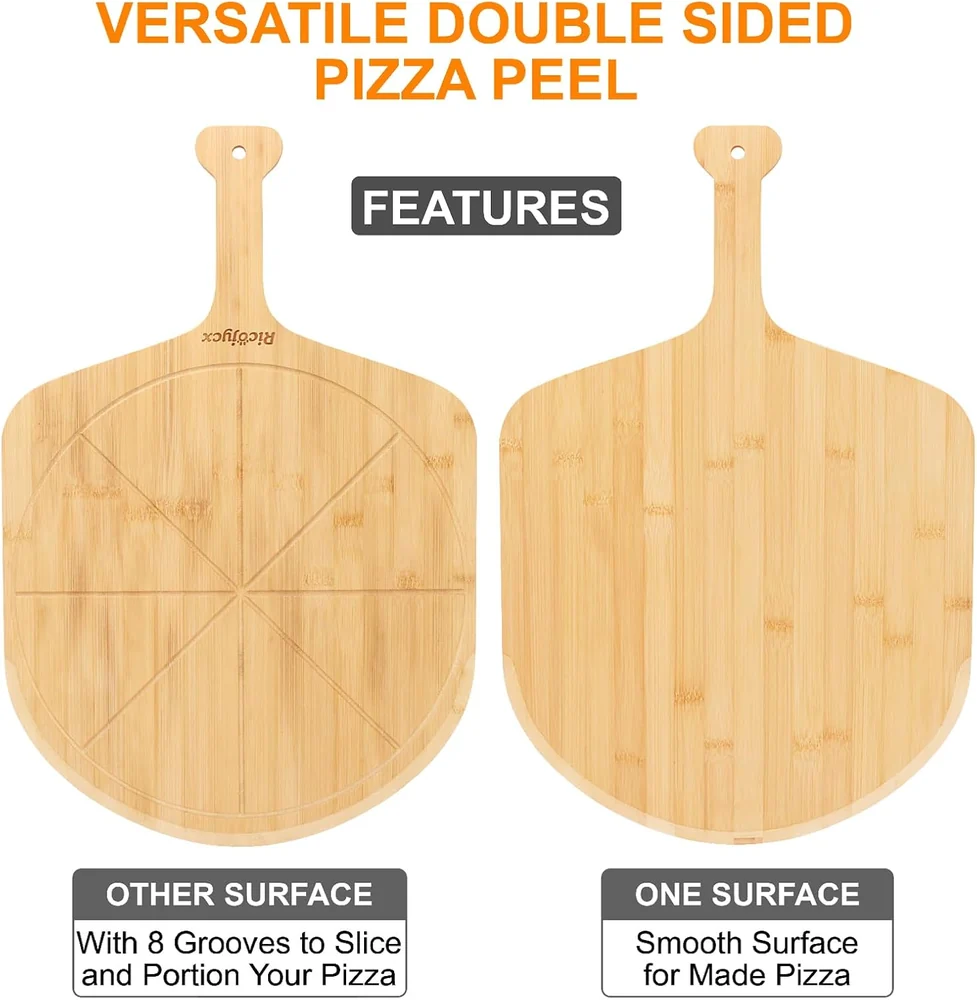 RICOJYCX 14 inch Natural Bamboo Pizza Peel