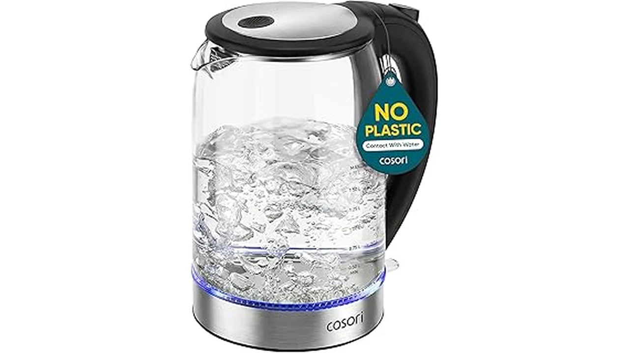 This image shows a modern, sleek smart electric kettle, highlighting its connectivity features.